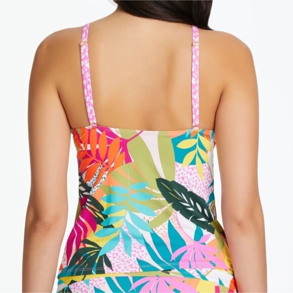 Bleu Rod Beattie Wild At Heart Keyhole High Neck Tropical Floral Tankini Top - Picture 2 of 8